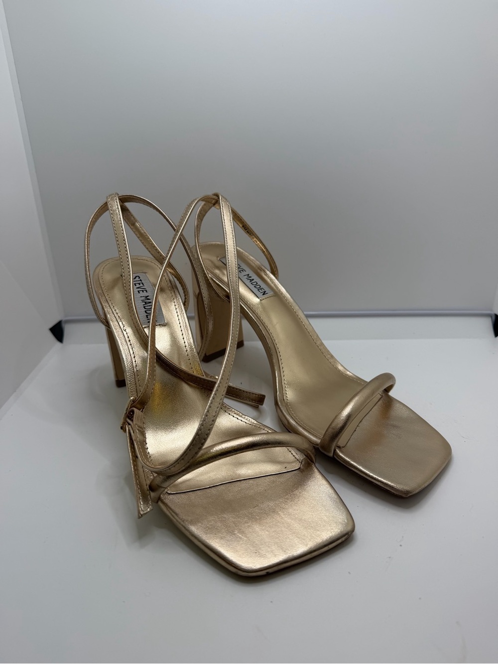 Steve Madden Metallic Gold Strappy Square-Toe Heels